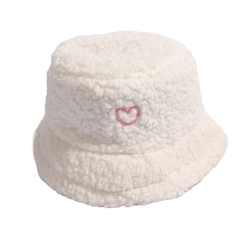 Heart Embroidered Fuzzy Hat